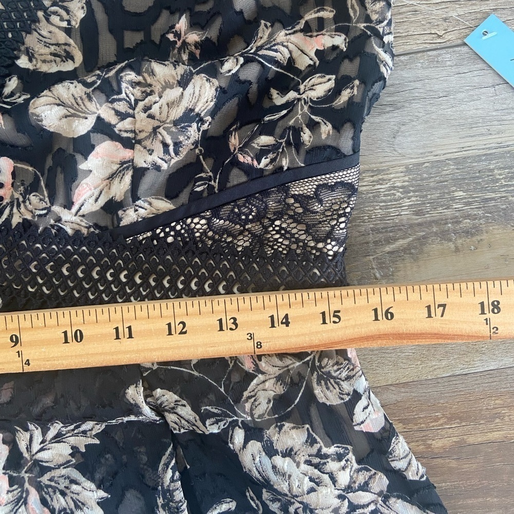 Antonio Melani Jacquard Floral Dress Size 8 Sheer Chiffon High Low Black & Pink - Picture 12 of 16
